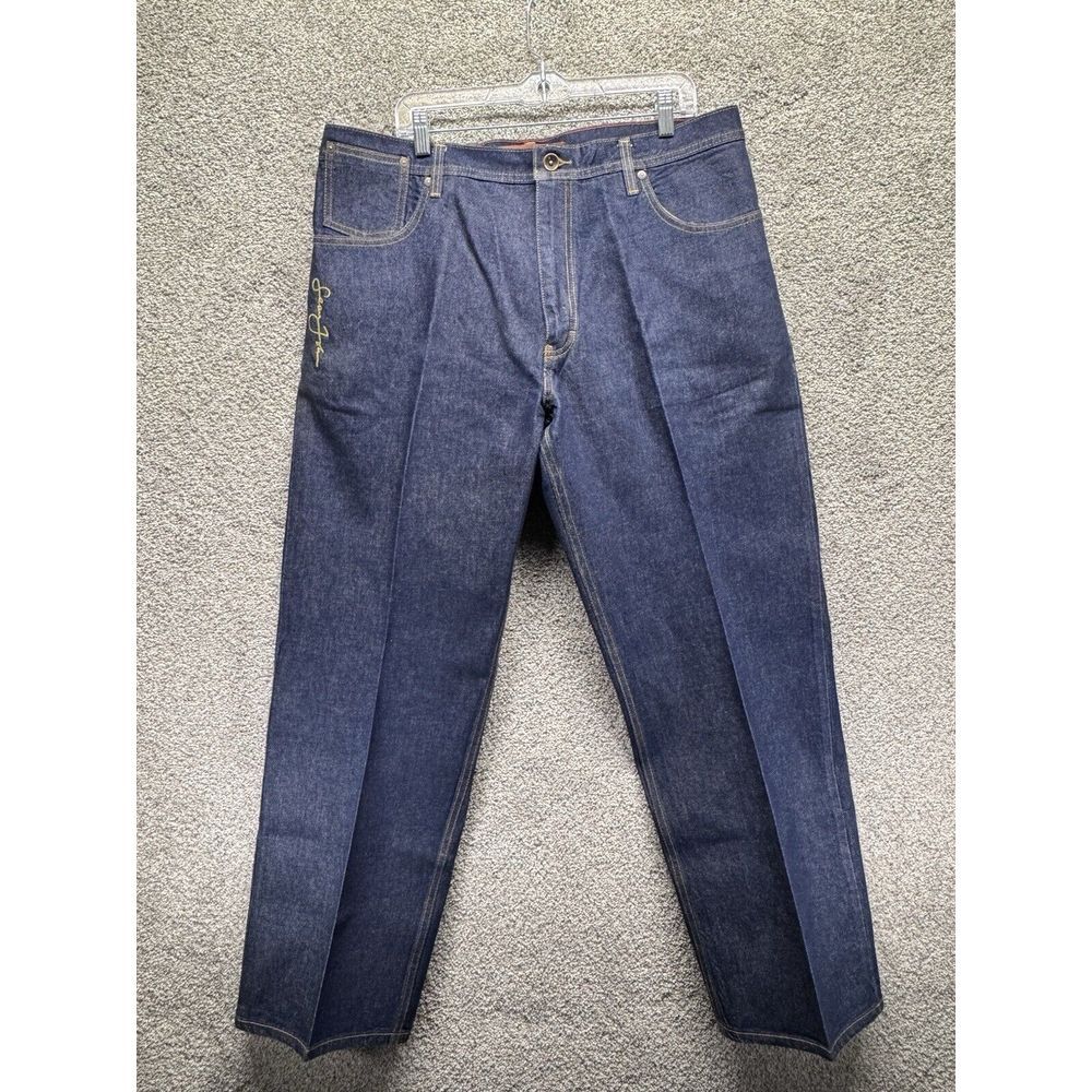 SEAN JOHN Baggy Jeans Dark Wash Loose Denim Straight Fit 38x34 Crisp Vintage Y2K